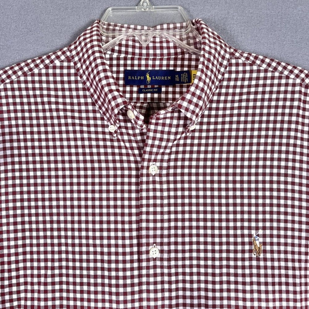 Ralph Lauren Button-Up Mens XL Burgundy Gingham Classic Fit Long Sleeve